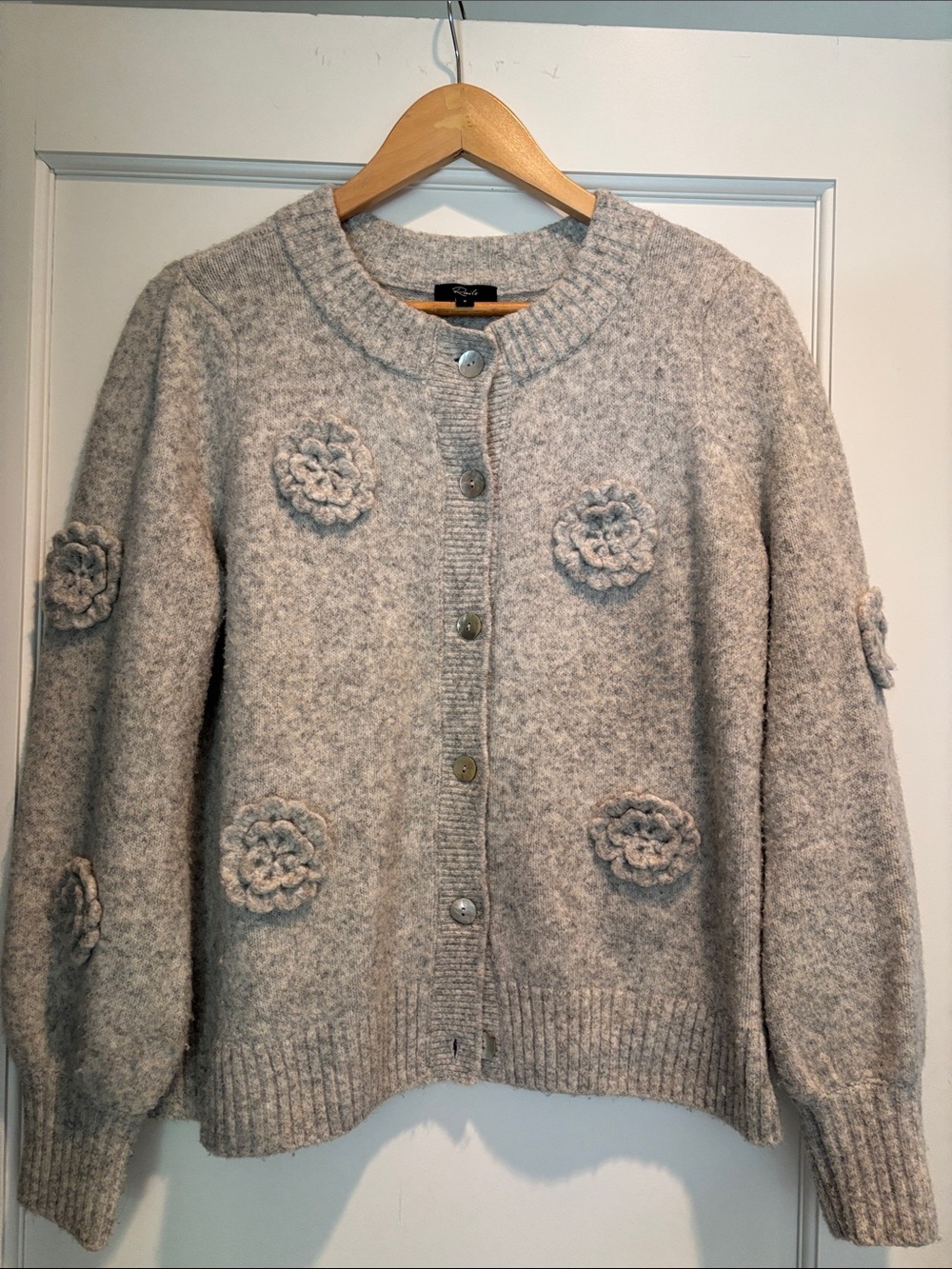 Rails grey Floral Appliqué Crewneck Cardigan Sweater - Women